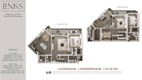 Floor plan for 3 beds, 3.5 baths, 2608 sqft